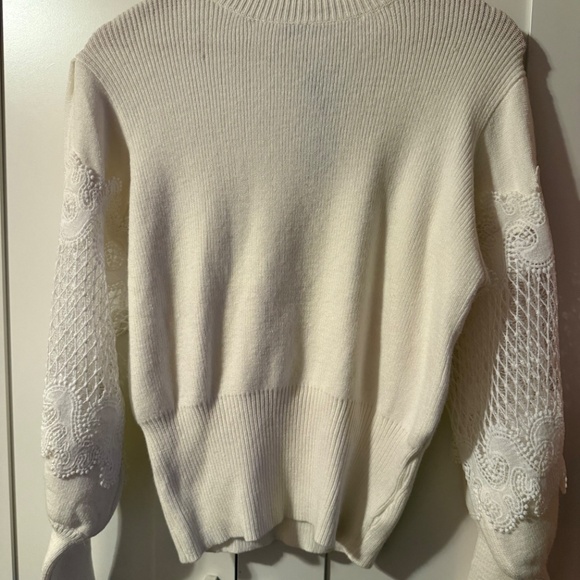 Lulus Dearest Details White Mock Neck Lace Sleeve Sweater - Size M - Picture 8 of 10